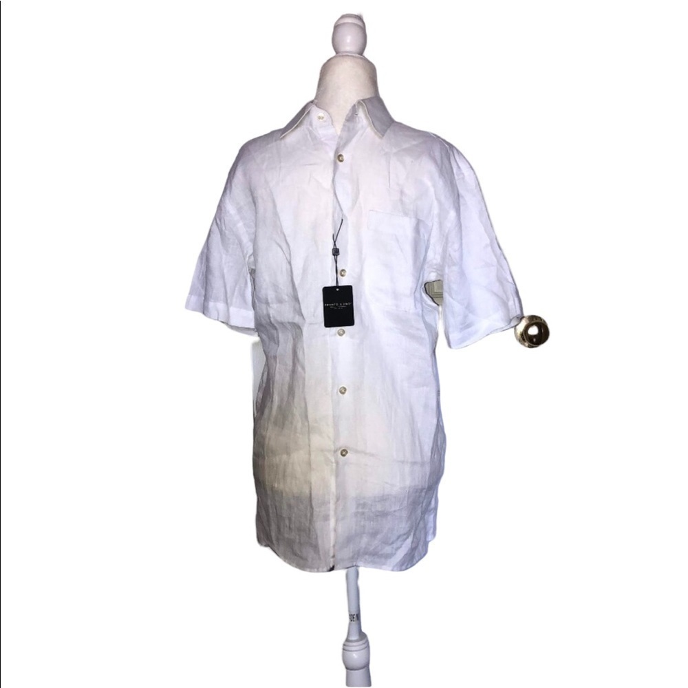 NWT PRONTO UOMO White Linen Short Sleeve Button Down Shirt Sz S